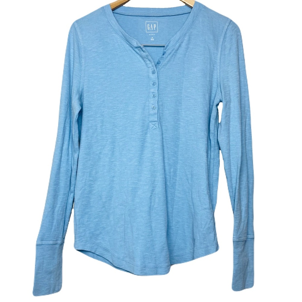 GAP LS Rib Henley Bleach Blue Long Sleeve Tee Women’s Small